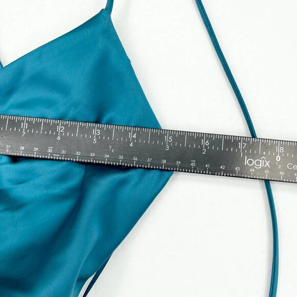 NWT Jason Wu Teal Satin Strappy Crisscross Back Shoulder Tie Slip Dress Maxi S - Picture 2 of 4